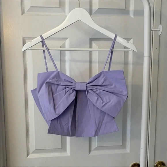 Lavender Purple Bow Crop Top Sleeveless Smocked Size 6 - Picture 9 of 14